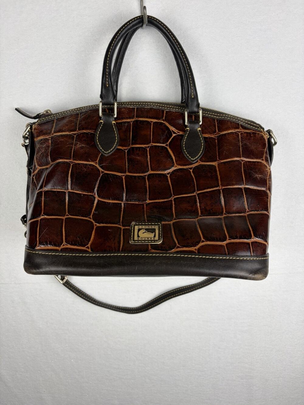 Dooney & Bourke Handbag Women’s Medium Brown Nile Croc Leather Satchel Y2K